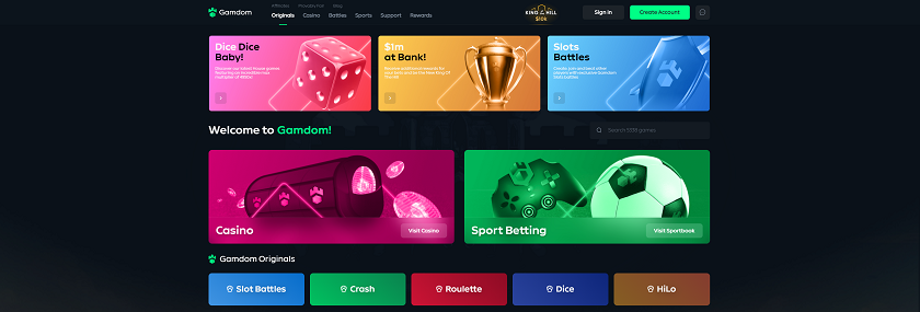 Gamdom Crash Gambling Casino Homepage