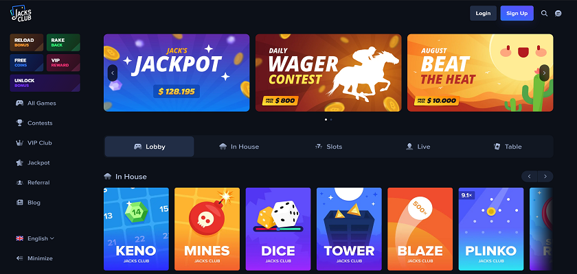 Jacksclub.io Crash Gambling Casino Homepage