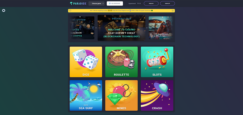 Paradice Crash Gambling Casino Homepage