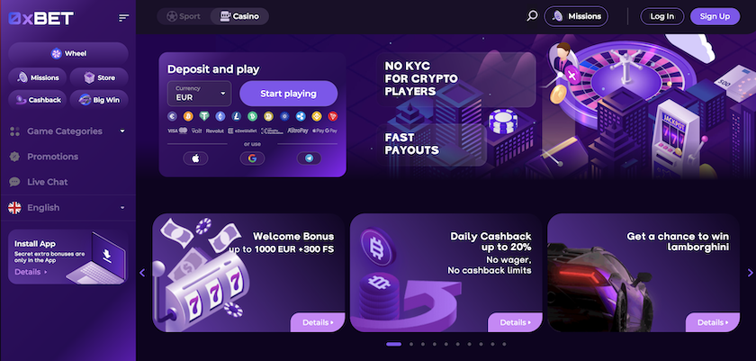 0x.bet Crash Gambling Casino Homepage