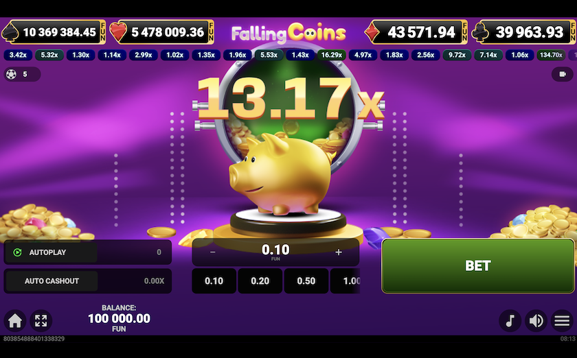 Falling Coins crash ingame